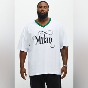 Milano Mood Men's White Jersey Tee with Green Trim